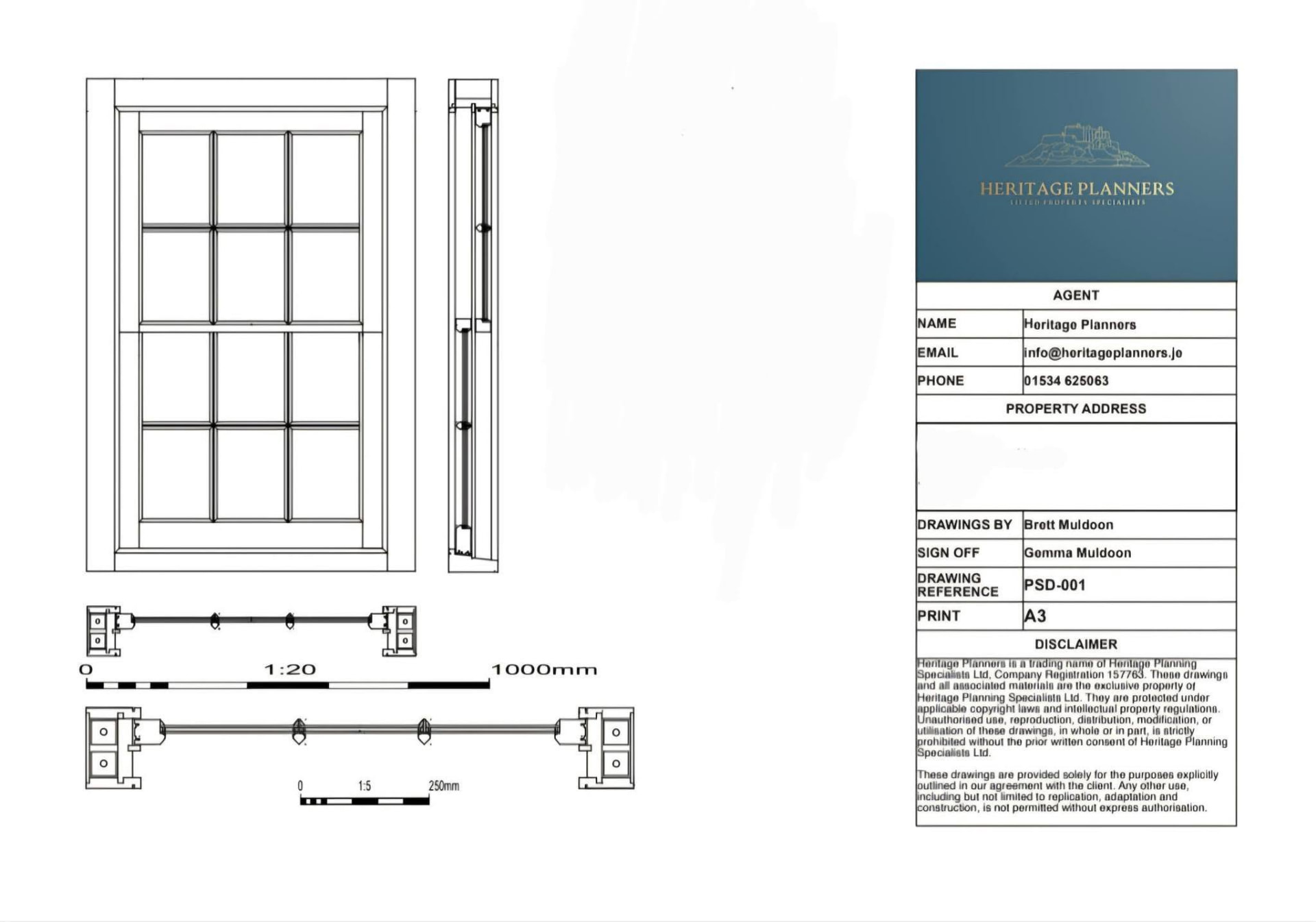 Scale drawing of a traditional timber sash window with sectional details